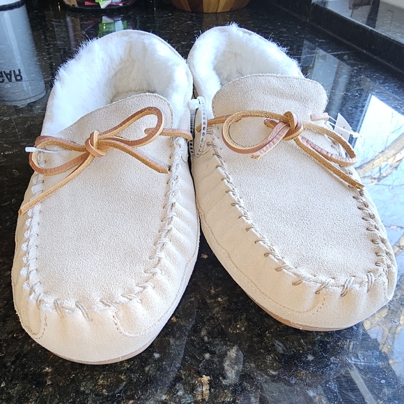 COACH Men Sand Suede Shearling Slippers Moccasins Sz 11 - Picture 2 of 12